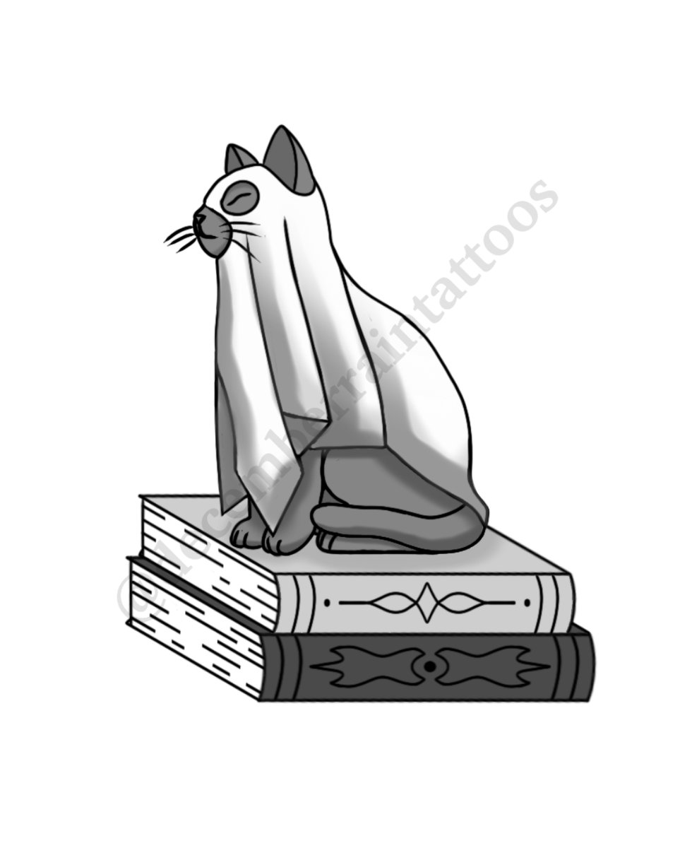 Cozy Cat & Books tattoo flash by Anaka Kent