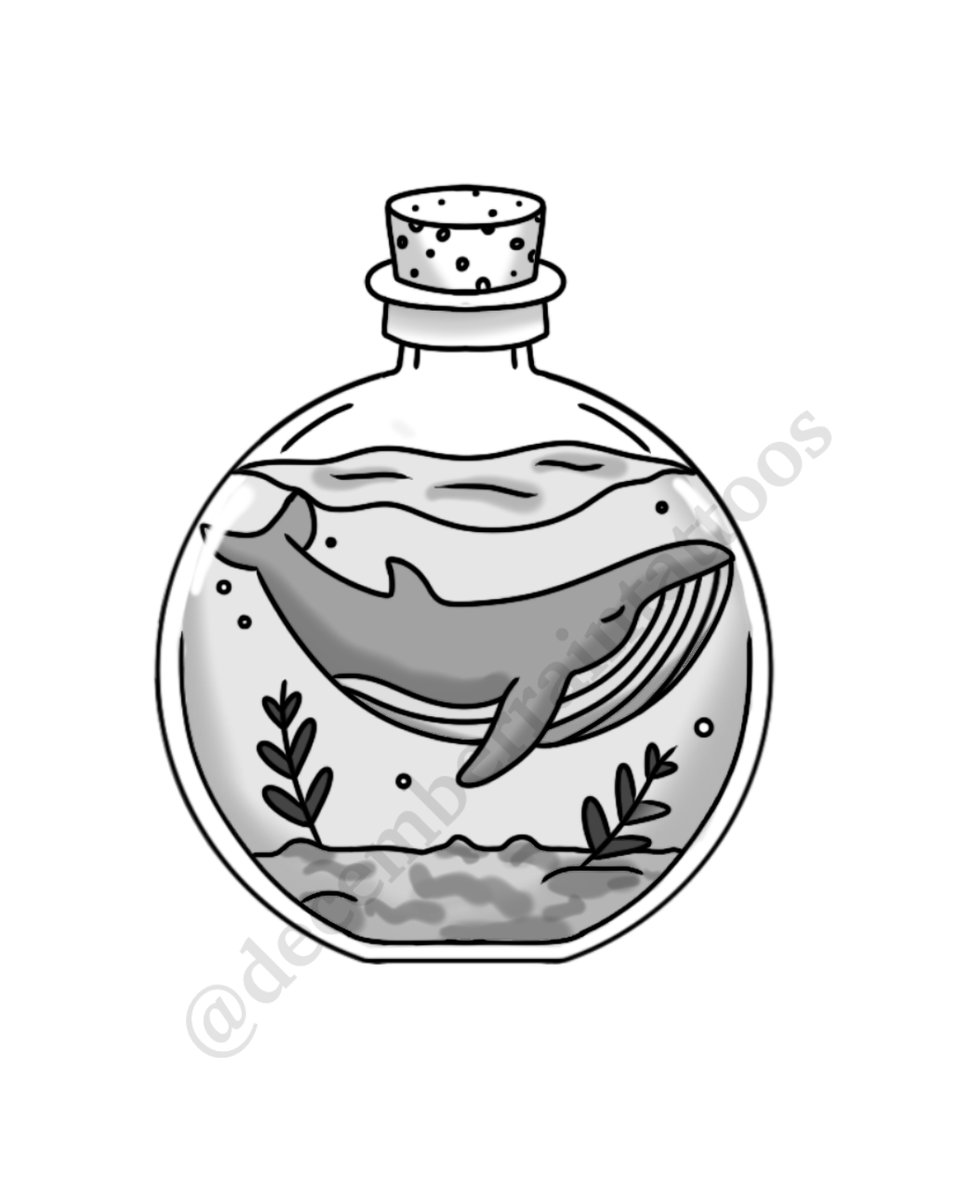 Whale in a Bottle tattoo flash by Anaka Kent