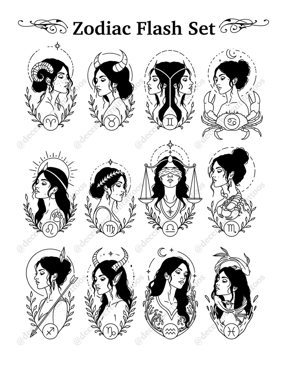 Zodiac Flash Set tattoo flash by Anaka Kent
