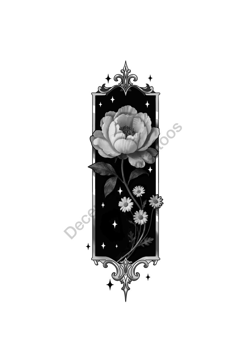Celestial Floral Gothic Panel tattoo flash