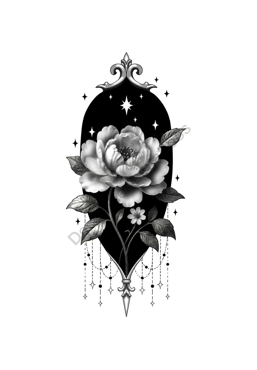 Celestial Peony Ornament tattoo flash
