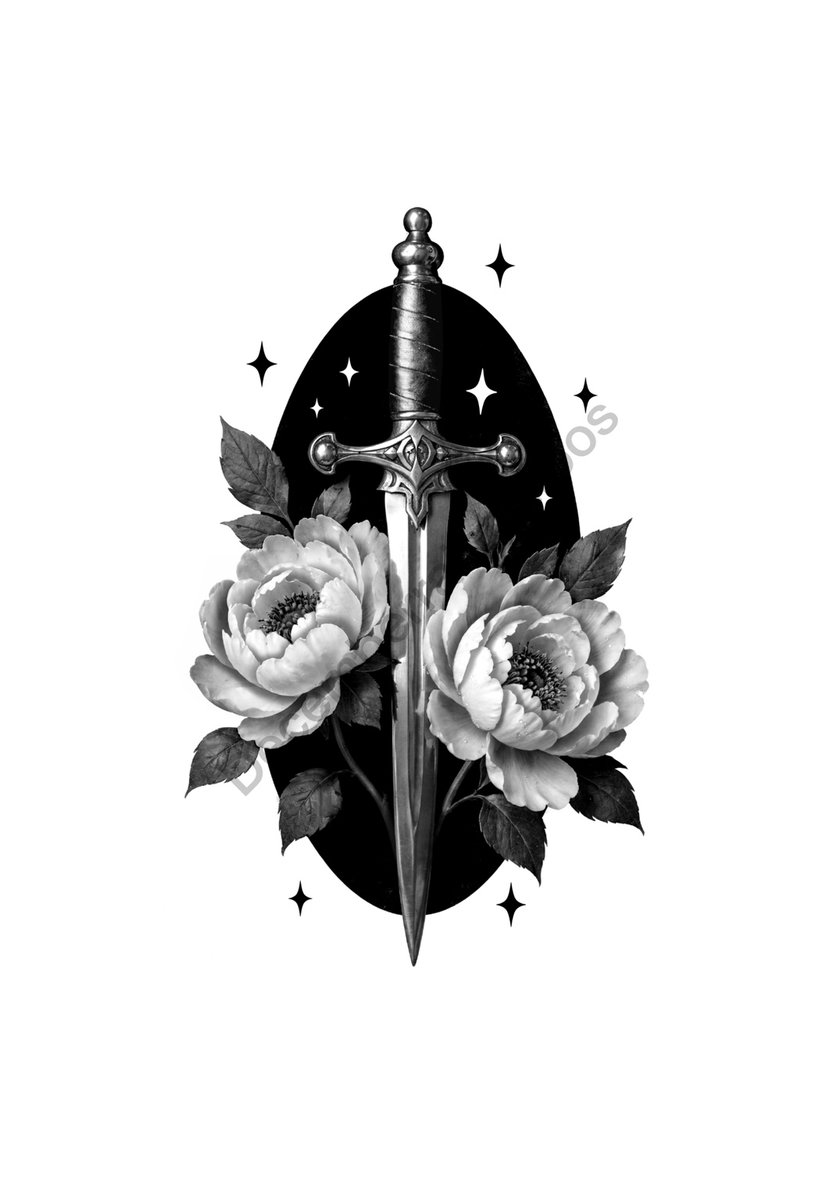Celestial Peony Sword tattoo flash