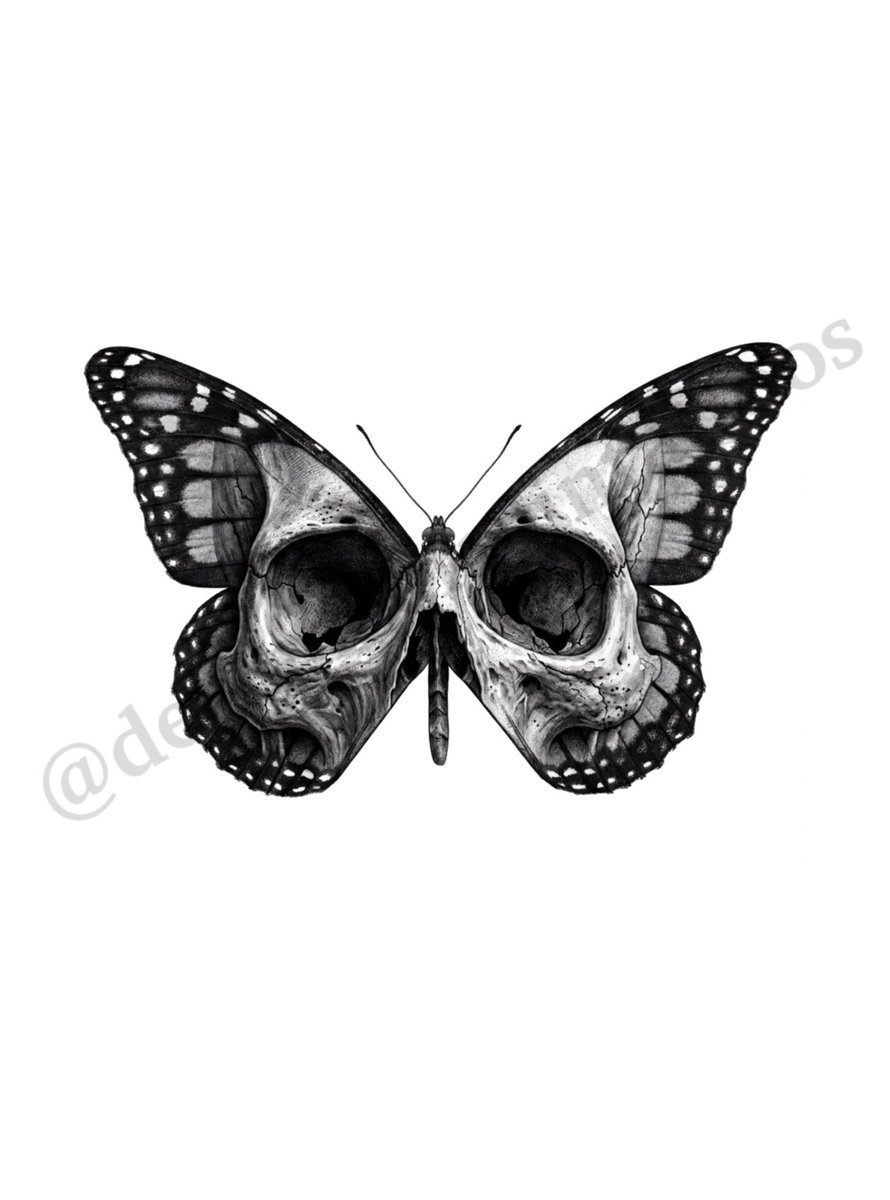 Skull Butterfly tattoo flash