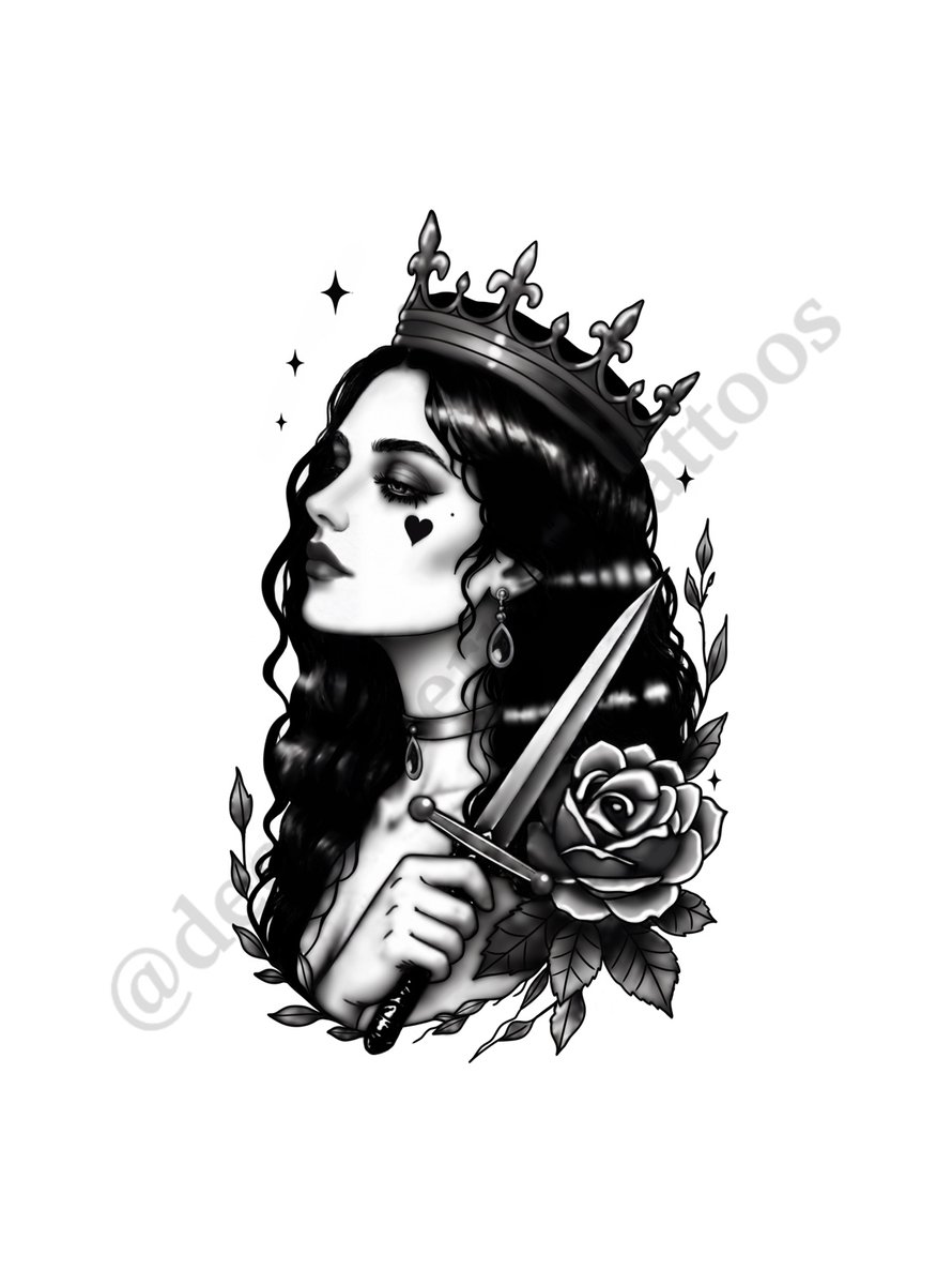 Queen of Hearts tattoo flash