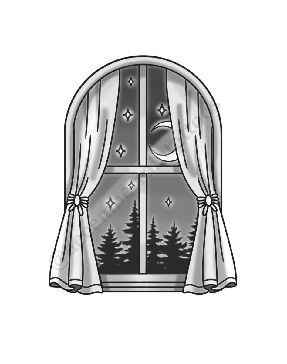 Moonlit Window tattoo flash by Anaka Kent
