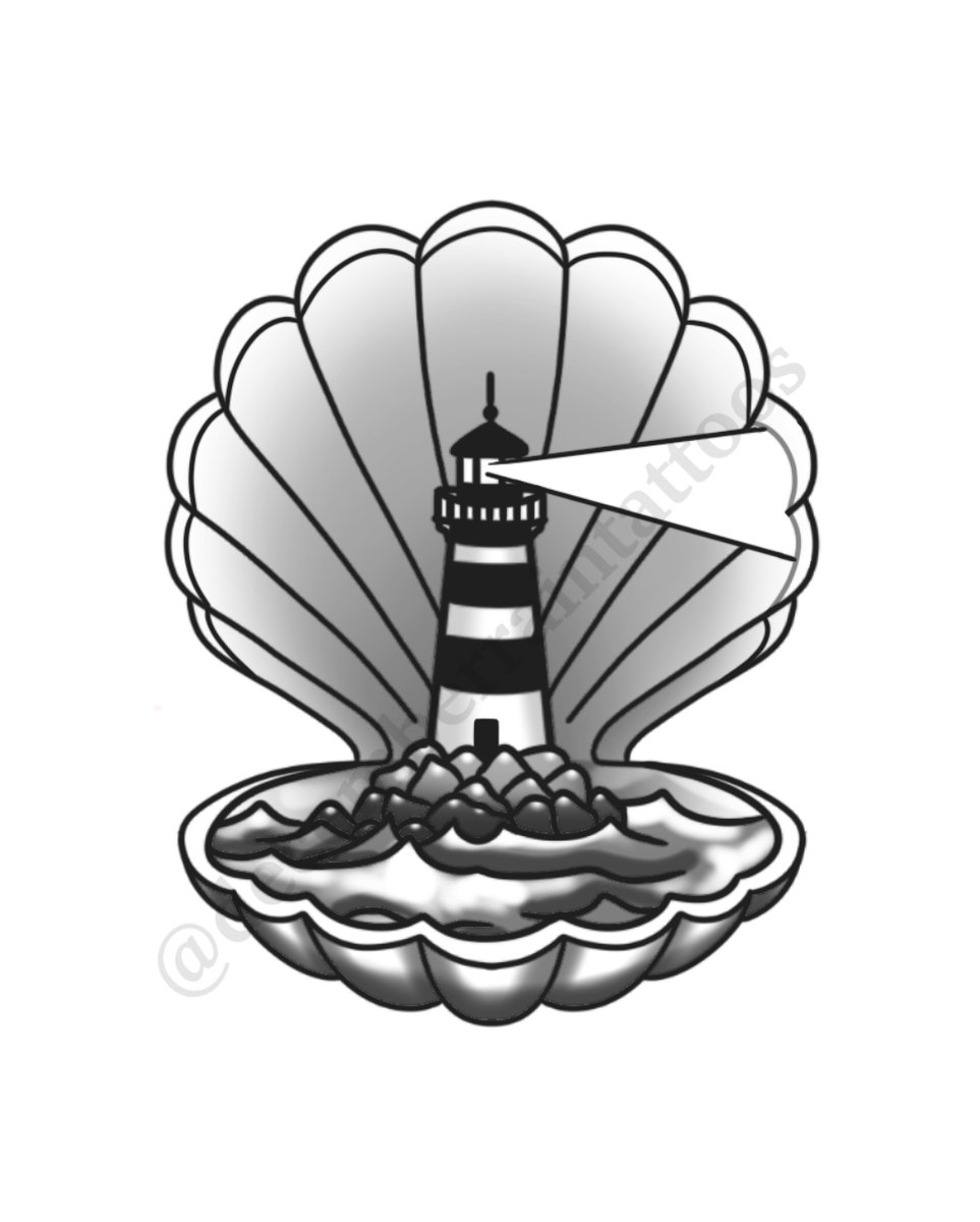 Lighthouse Seashell tattoo flash by Anaka Kent
